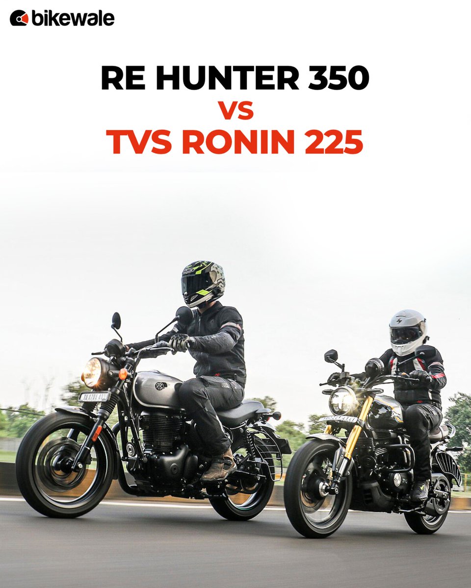 BikeWale's tweet photo. The #Hunter350 and the 
#Ronin225 have the same goal. Both these motorcycles aim to hook a buyer looking for a modern bike but with some tasteful sprinkling of retro charm. 
For more details: https://t.co/8pBtbBgZiS

#BWPhotos https://t.co/j9FLgrGS3i