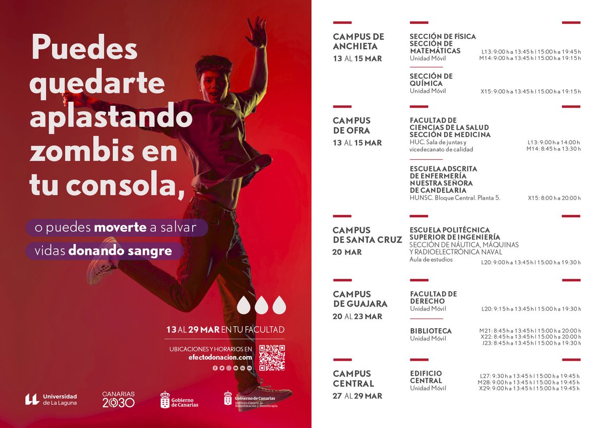 ULL's tweet photo. 🩸 La Universidad de La Laguna y el Instituto Canario de Hemodonación y Hemoterapia ponen en marcha una nueva campaña de donación

👉 https://t.co/856DRDcrmb https://t.co/22okv9y9rt