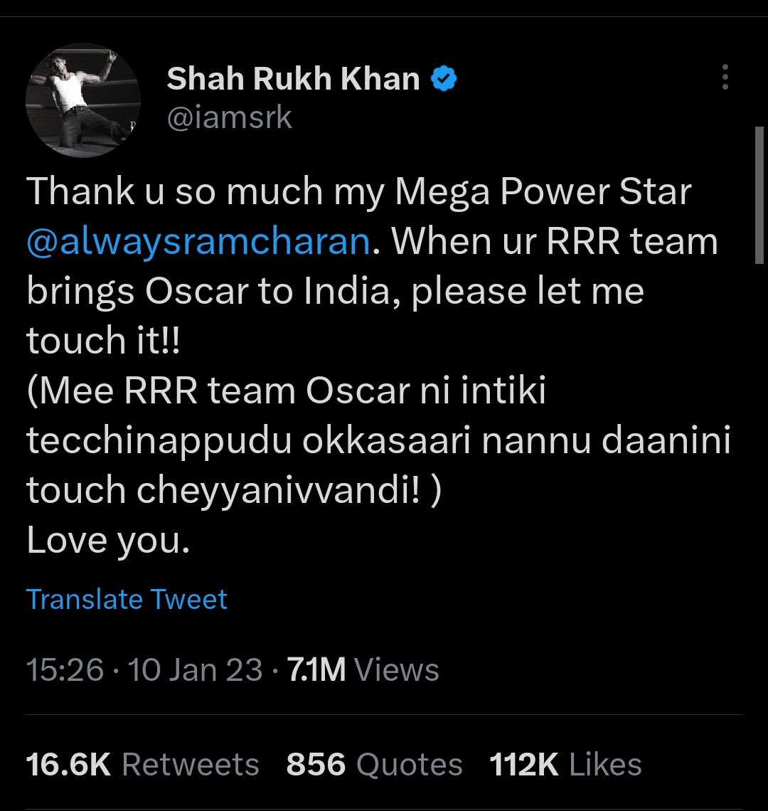 SRKCHENNAIFC's tweet photo. @iamsrk @guneetm @EarthSpectrum @mmkeeravaani @ssrajamouli @AlwaysRamCharan @tarak9999 The King 👑 Of hearts ❤️ forever! 

We love u Baadshah. https://t.co/qB38NXhZuZ