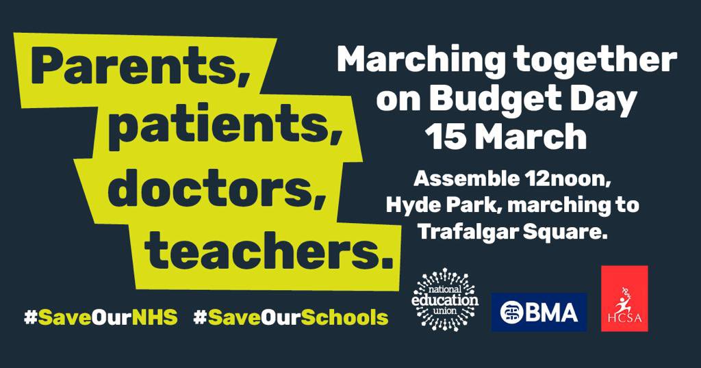 🎉 TWO DAYS TO GO! 🎉

If you want to #SaveOurSchools and #SaveOurNHS then make sure you join us in London this Wednesday 15th March! 

#EnoughisEnough #EducationCrisis #CostOfLivingCrisis #NHSCrisis #PayUp