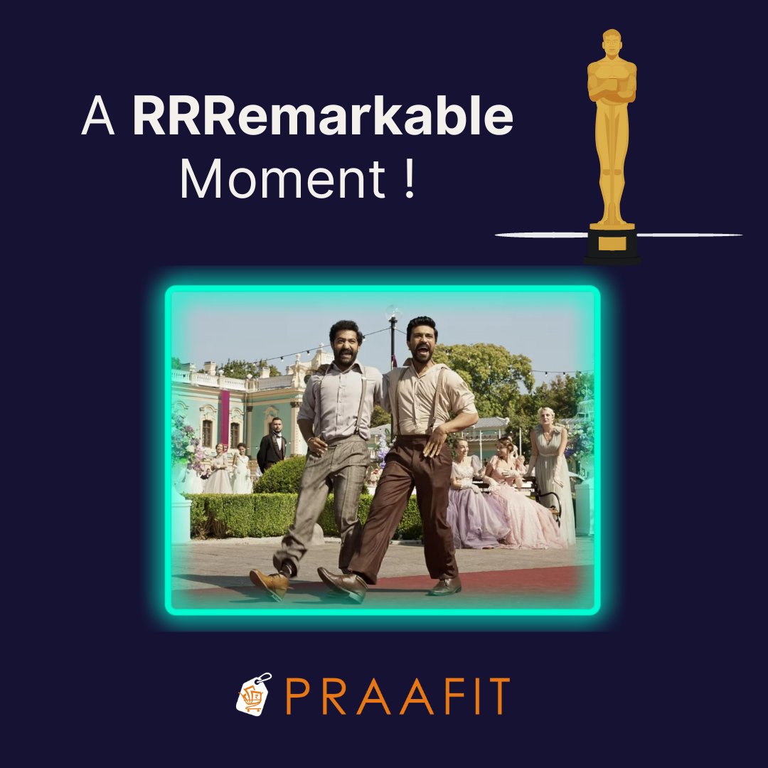 Praafit_'s tweet photo. Congratulation to the RRR team on winning the Oscars 🥳 We are delighted to see the acclaim of the world for an Indian song ✨ Cheers 🥂 
. 
. 
. 
.
#Praafit #cashback #deals #offers #trendingnow  #NaatuNaatu #RRRTrend #RRRcelebration #RRR #RRROscar #Oscar https://t.co/rHmMmR2XAF