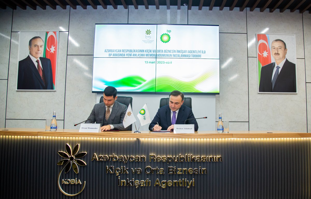 bp_Azerbaijan's tweet image. Together with our co-venturers we continue to support the development of local entrepreneurship in Azerbaijan. Today, #bp and #KOBIA signed a new memorandum of understanding which was followed by the launch of 2 new projects. 
📜 More in the press release: on.bp.com/3LjNJoh