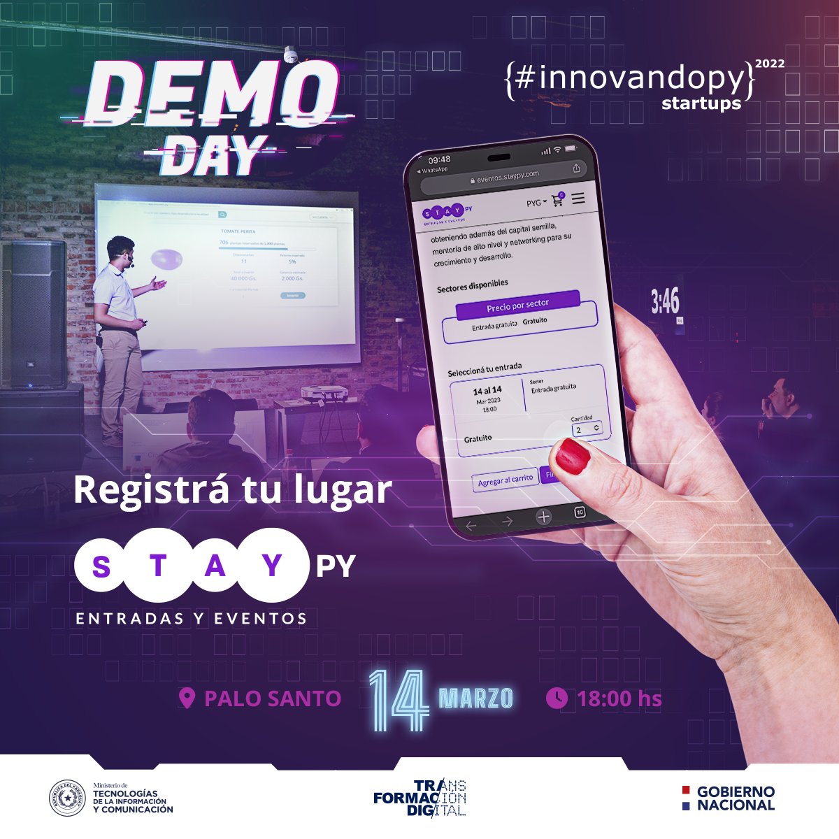 #InnovandoPY | ¡Mañana es el #DemoDay!

Si aún no reservaste tu lugar para asistir al evento, podés hacerlo en: eventos.staypy.com/evento/demo-da…