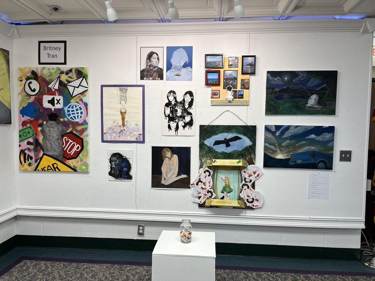 MrsLavinArt's tweet photo. Our first IB Art Exam/Exhibit is up and ready!  Please come and see artwork by artists Ema Frazao, Molly McHeffey &amp; Britney Tran. https://t.co/4RusG240vi