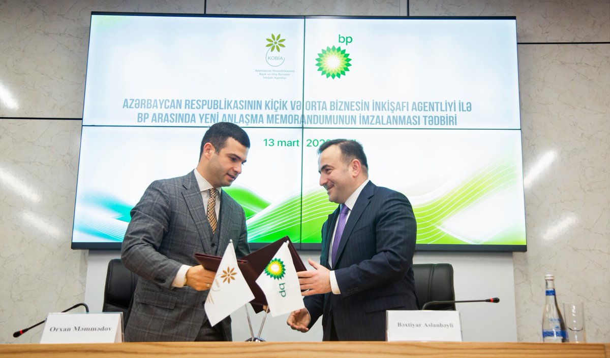 bp_Azerbaijan's tweet image. Together with our co-venturers we continue to support the development of local entrepreneurship in Azerbaijan. Today, #bp and #KOBIA signed a new memorandum of understanding which was followed by the launch of 2 new projects. 
📜 More in the press release: on.bp.com/3LjNJoh