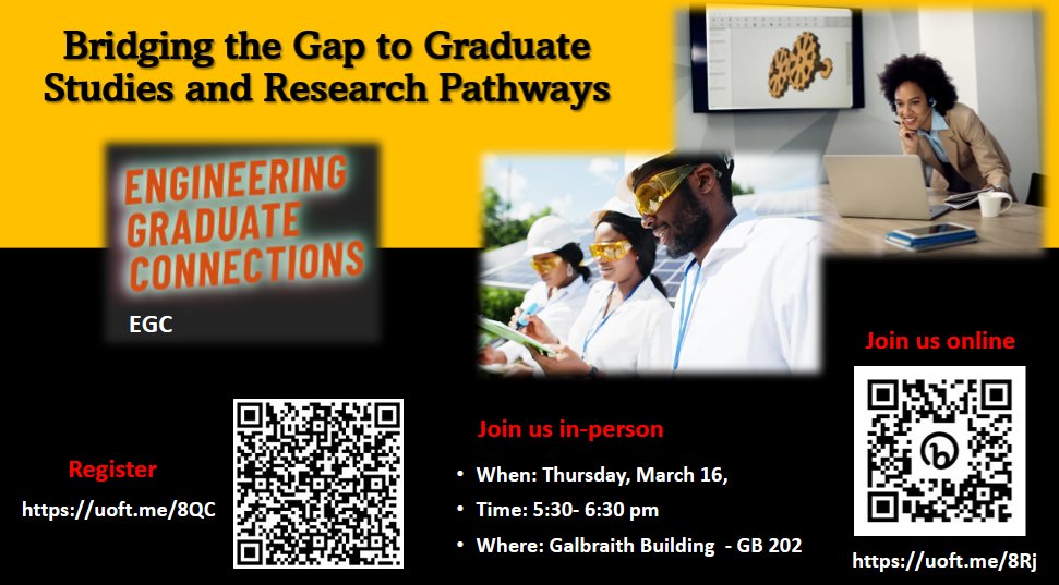 Anuli_Ndu's tweet photo. Join us at Engineering Graduate Connections to learn more about graduate opportunities at the University of Toronto and research pathways in the industry. Register at https://t.co/SvdD9GeHUd https://t.co/7hERmuZT4n