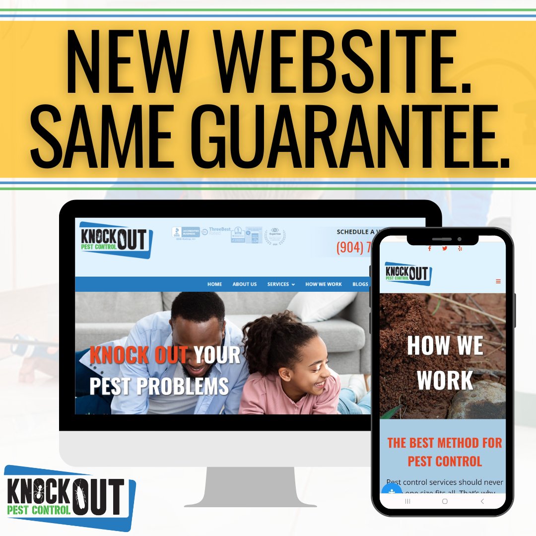 knockoutpest1's tweet photo. The Knockout Pest Control website just got an upgrade!  Our new site is PACKED with helpful information and tips on how to keep your home or business pest-free.  While the website has changed, the Knockout 100% Satisfaction Guarantee remains the same.

https://t.co/gjIQcH5uSQ https://t.co/NJid4QfujR