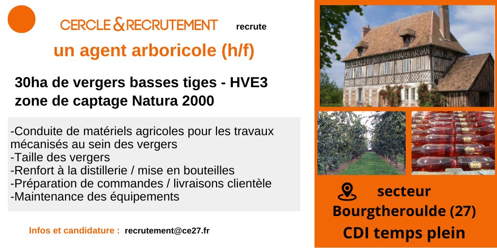 CercledEchanges's tweet image. @CercledEchanges assure le #Recrutement en #agriculture et recherche un agent arboricole (h/f)  pour un verger de 30ha typique de @RegionNormandie  
#CDI @Agri_Normandie @reussir