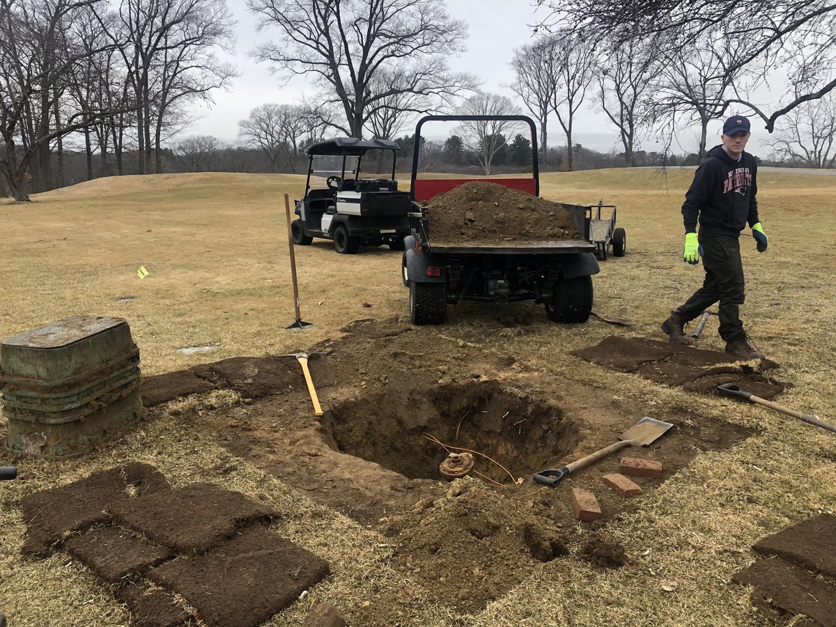 ryboudreau_ryan's tweet photo. Peeling back somecovers to take a peak before noreaster moves in tonight. Also working on air release valve so we can minimize delays starting the irrigation system back up. https://t.co/3Ru4I5F4yi