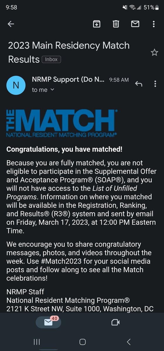 Kosterh55's tweet image. Signed, sealed, and delivered! The amount of relief and happiness that this email brought me this morning is unbelievable.  #Pathtwitter no matter what Friday brings, I'm joining the fam! #path2path #nrmp #MatchDay #MedTwitter