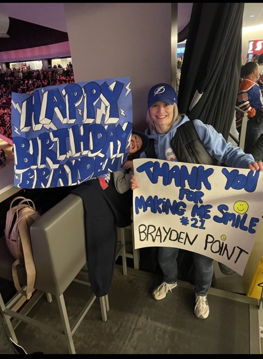 KimHlewka's tweet photo. Happy birthday to our favorite human! One that makes our kiddo smile everyday and was her rock while she fought! #braydenpoint @TBLightning #supersam https://t.co/1zXZdGRldn