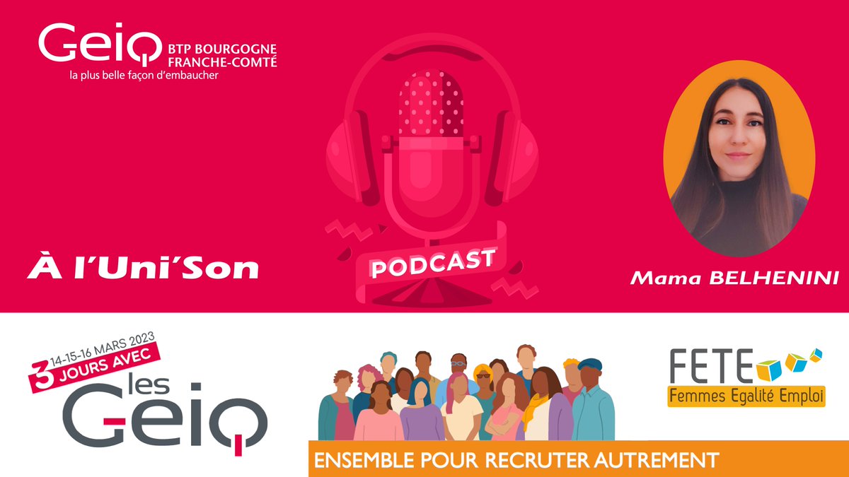 🎙A l'occasion des 3 jours avec les GEIQ, qui mettent à l'honneur nos relations partenariales, découvrez le 1er podcast du GEIQ BTP BFC : à l'Uni'son.
L'occasion de mettre en lumière notre relation avec l'association <a href="/FETE_Egapro/">FETE- Femmes Égalité Emploi</a> 
Bonne écoute 🎧
bit.ly/3YH7SIc 
@FFGeiq