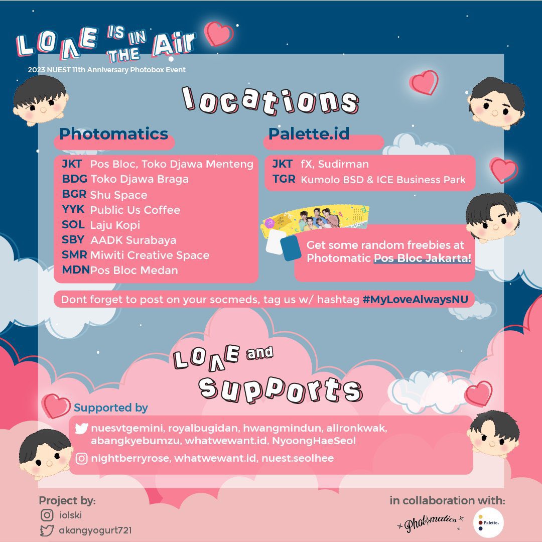 bekkobeb's tweet photo. 💞 𝑳𝒐𝒗𝒆 𝒊𝒔 𝒊𝒏 𝒕𝒉𝒆 𝑨𝒊𝒓 💞

NU’EST 11th Anniversary Photobooth Event
and Hwang Minhyun Solo Debut
by @akangyogurt721 / iolski (ig)

📆 : 15-20 Maret 2023
📍 : @photomaticsid &amp; @palette__id (on poster)

Don't miss out❣️
#MyLoveAlwaysNU #HappyNUESTDay #NUEST #뉴이스트 https://t.co/5f5yQJccMe