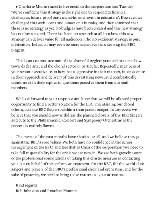remarkable to read this leaked letter from the acting co-directors of the BBC Singers, Jonathan Manners and Rob Johnston. the situation they outline is absolutely scandalous
#WeAreTheBBCSingers
