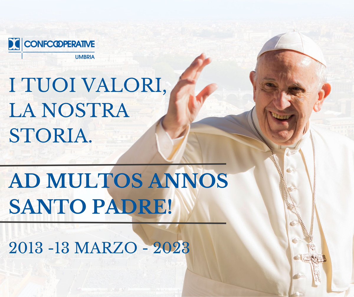 Caro Papa Francesco, le cooperatrici e i cooperatori di Confcooperative Umbria si rallegrano per questo decimo anniversario della tua elezione a Vescovo di Roma e ti assicuriamo la nostra preghiera costante!

#confcooperative
#confcooperativeumbria
#umbria
<a href="/Pontifex/">Pope Leo XIV</a>