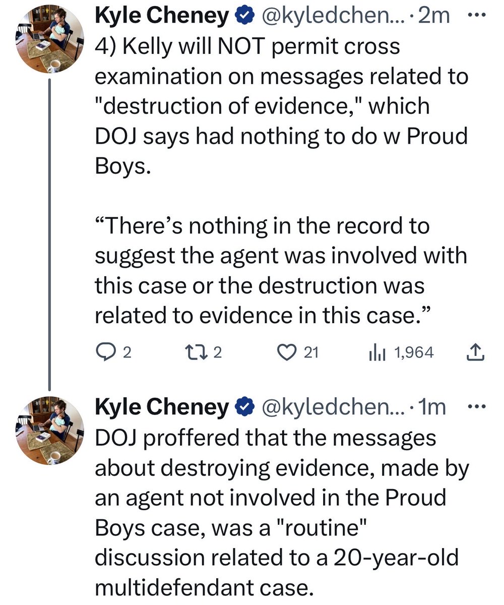 And jury can’t hear about reference to destroyed evidence bc the government claimed—without evidence, as defense pointed out—it related to an old case.

Keep in mind—this is all evidence DOJ gave to defense. FBI agent gave contrary testimony to what messages revealed.