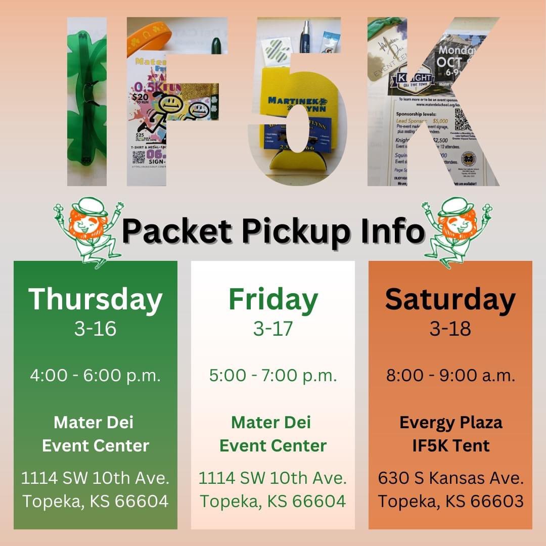 TopekaIrishFest's tweet photo. Check out @IrishFestFunRun packet pickup schedule for the IrishFest 5k☘️ https://t.co/GeX2Uw9ki8