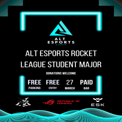 Officially announcing Rocket League as the game being played during the ALT Esports Live event QMHall on the 27th March. Post coming soon about ticketing and securing your entry!