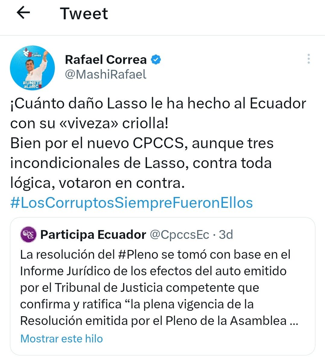 ALANDMOLESTINAM's tweet photo. Mientras no le sirvan a sus intereses, su "lógica" siempre será el chantaje y el desprecio a la ley.  Aprovecha que sus esbirros de hoy se conforman con las migajas.  Mis principios ni se compran ni se venden.  Tome agüita de valeriana. @MashiRafael #CPCCS https://t.co/jUePi0M9Vv
