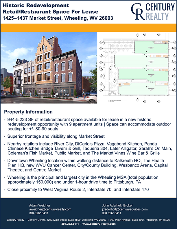 Century_Realty's tweet photo. 944-5,233 SF #Retail/#Restaurant Space For #Lease In A New Historic Redevelopment Opportunity - Downtown #Wheeling. For more details, contact @Century_Realty at 304-232-5411. #cre #WheelingWV #OhioCounty #CenturyRealty #CORFAC #CORFACInternational https://t.co/lALqxilV0A