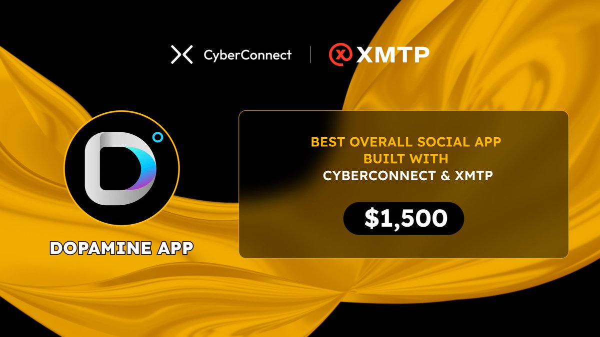 Cyber (@buildoncyber) on Twitter photo Best Overall Web3 Social dApp built with <a href="/CyberConnectHQ/">(Deprecated) CyberConnect</a> & <a href="/xmtp_/">XMTP</a>
<a href="/myDopamineApp/">DOPAMINE CRYPTO MOBILE APP WITH $DOPE 🚀</a>
link3.to/dopamine_app
Besides being favored by Livepeer, Dopamine is also chosen by XMTP. Best Overall Web3 Social dApp built with <a href="/CyberConnectHQ/">(Deprecated) CyberConnect</a> & <a href="/xmtp_/">XMTP</a>
<a href="/myDopamineApp/">DOPAMINE CRYPTO MOBILE APP WITH $DOPE 🚀</a>
link3.to/dopamine_app
Besides being favored by Livepeer, Dopamine is also chosen by XMTP.