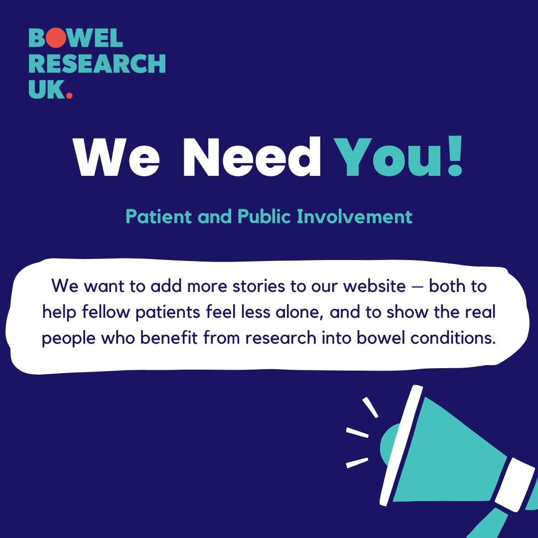 Patient and Public Involvement Manager Sam wants to hear your stories! We want to add more stories to our website – both to help fellow patients feel less alone, and to show the real people who benefit from research into bowel conditions.

#ppi #bowelresearch #patientinvolvement