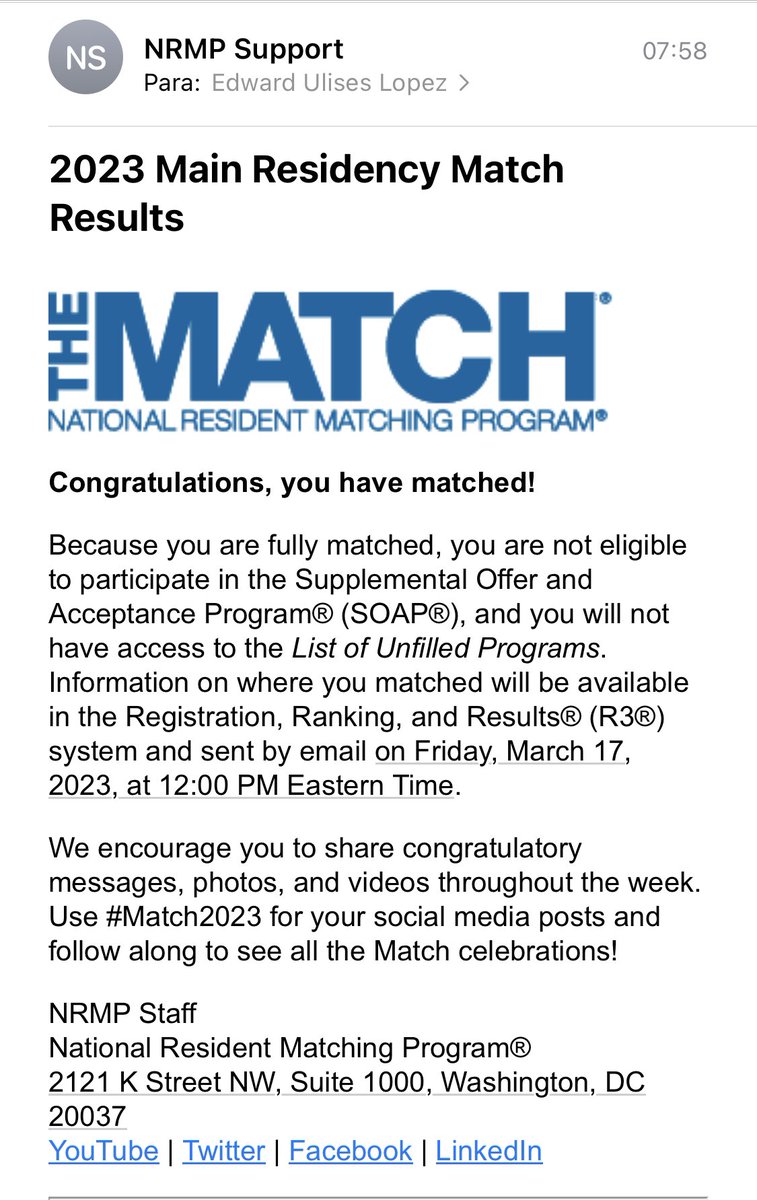 Feliz porque voy a ser pediatra!!!! Lo logramos 🙌🏻 Gracias a todos los que han estado conmigo en el proceso. Un hondureño 🇭🇳 más lo logró! #Match2023 #pedsmatch2023 #nrmp