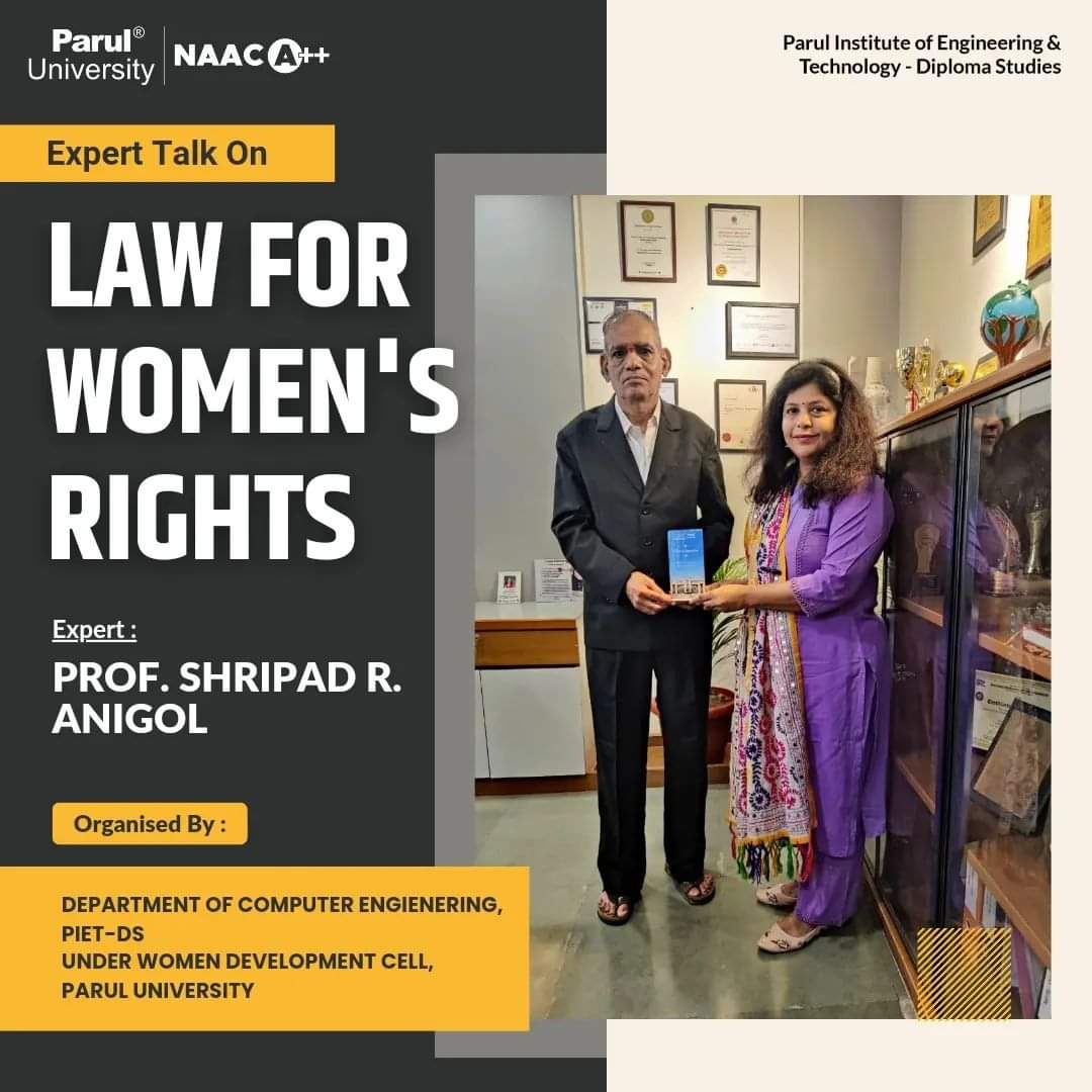 Computer Engineering Department, PIET-DS had organised an Expert Talk on ' Law for Women's Rights ' under Women Development Cell.

Expert : Prof .Shripad R. Anigol

.
.
.
.
.

#computer
#engineering
#department
#women
#development
#diplomapu