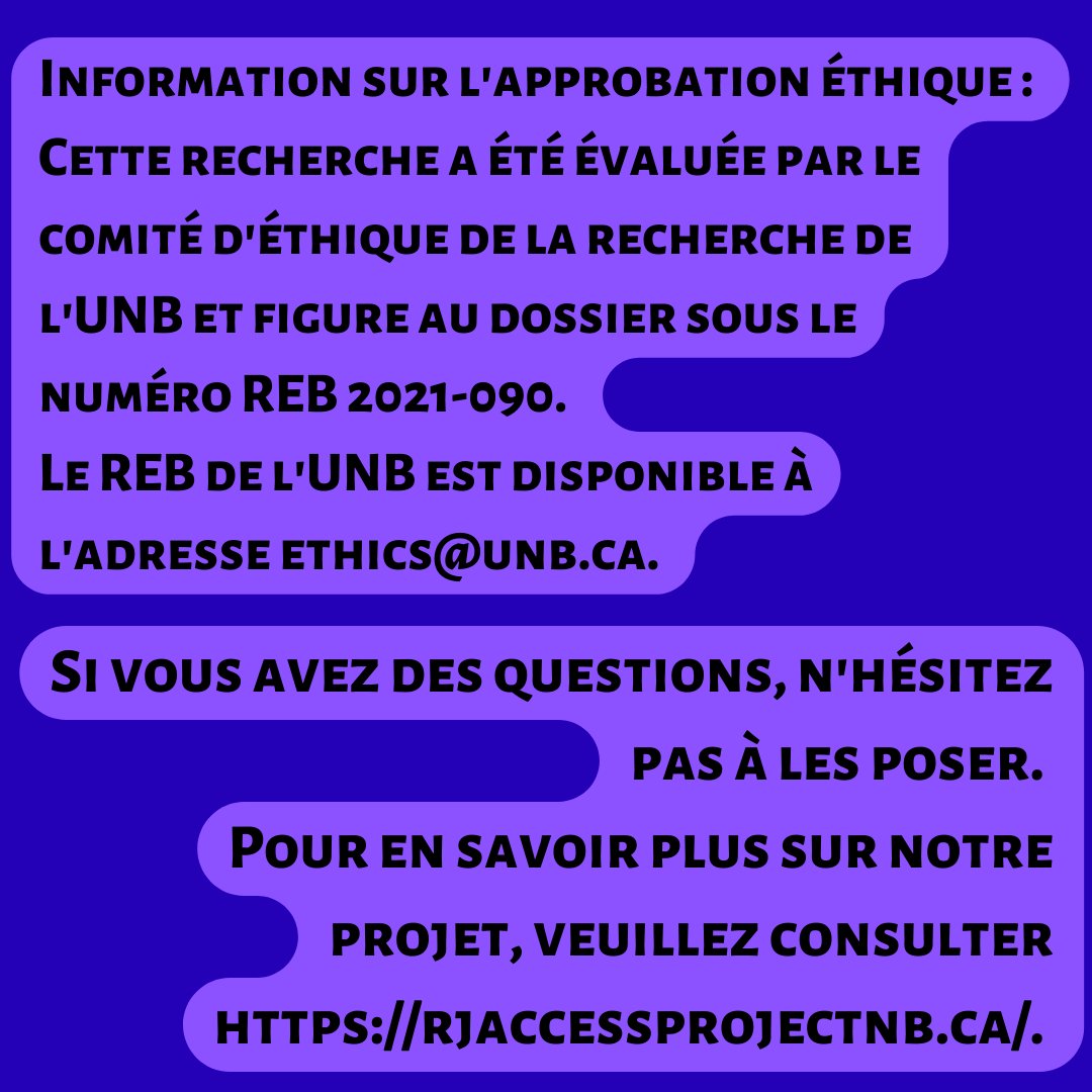 ReproductiveNB's tweet photo. 3/3 Information sur l'approbation éthique : Cette recherche a été évaluée par le comité d'éthique de la recherche de l'UNB et figure au dossier sous le numéro REB 2021-090. Le REB de l'UNB est disponible à l'adresse ethics@unb.ca. https://t.co/uc3rsto3De