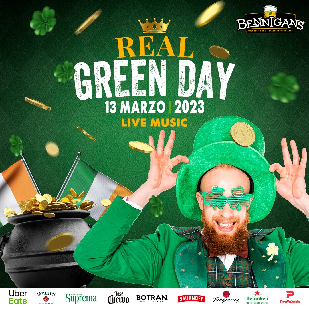 Bennigans_SV's tweet photo. ✨🍀REAL GREEN DAY🍀✨
comenzamos la semana con fiesta, te esperamos en centro comercial La Gran Vía 📍🍀 para disfrutar de sorpresas desde 11:00 am 🍀, tendremos música en vivo desde las 6:00 pm✨, debes estar pendiente de nuestras redes sociales para no perderte🍀✨ https://t.co/aKFD3vqUV1