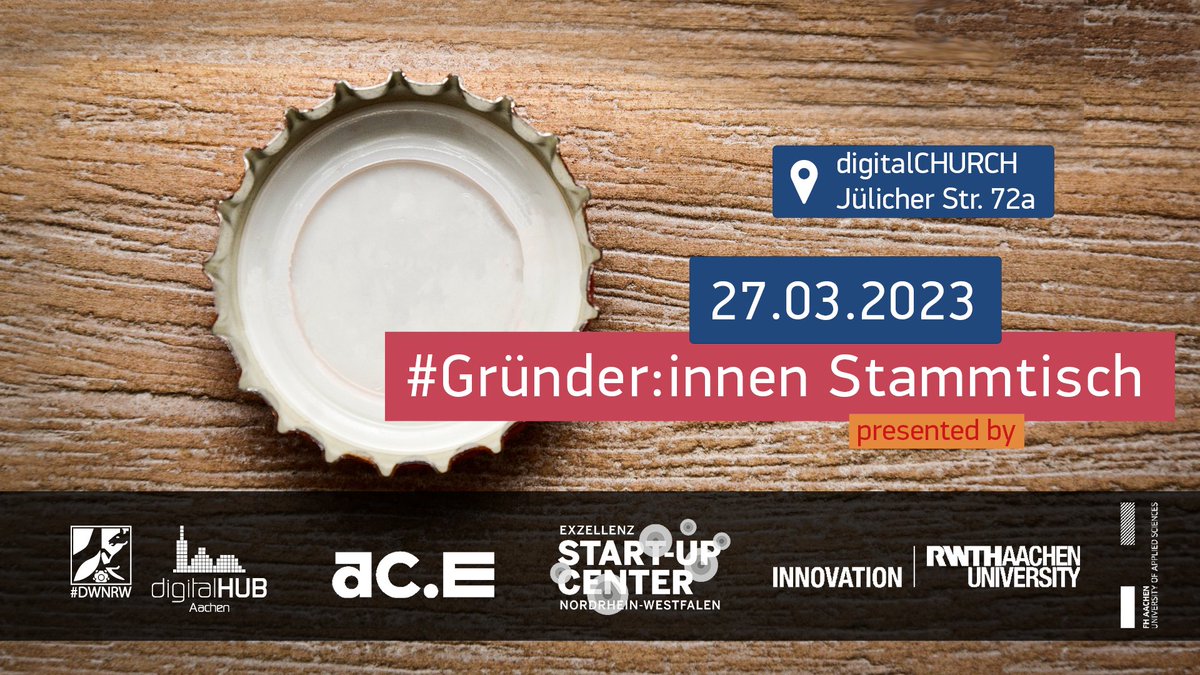 RWTHInnovation's tweet photo. Join us for the next #FoundersRoundtable at the digitalCHURCH | Get in touch with the Aachen start-up community in a nice and relaxed atmosphere.
When: 27 March 27th 2023, 7 p.m.
Register for free now: https://t.co/YDy0TVIMue
#ESCNRW @RWTH @digitalHUBac @aachen_ace https://t.co/Uz9q84he9q