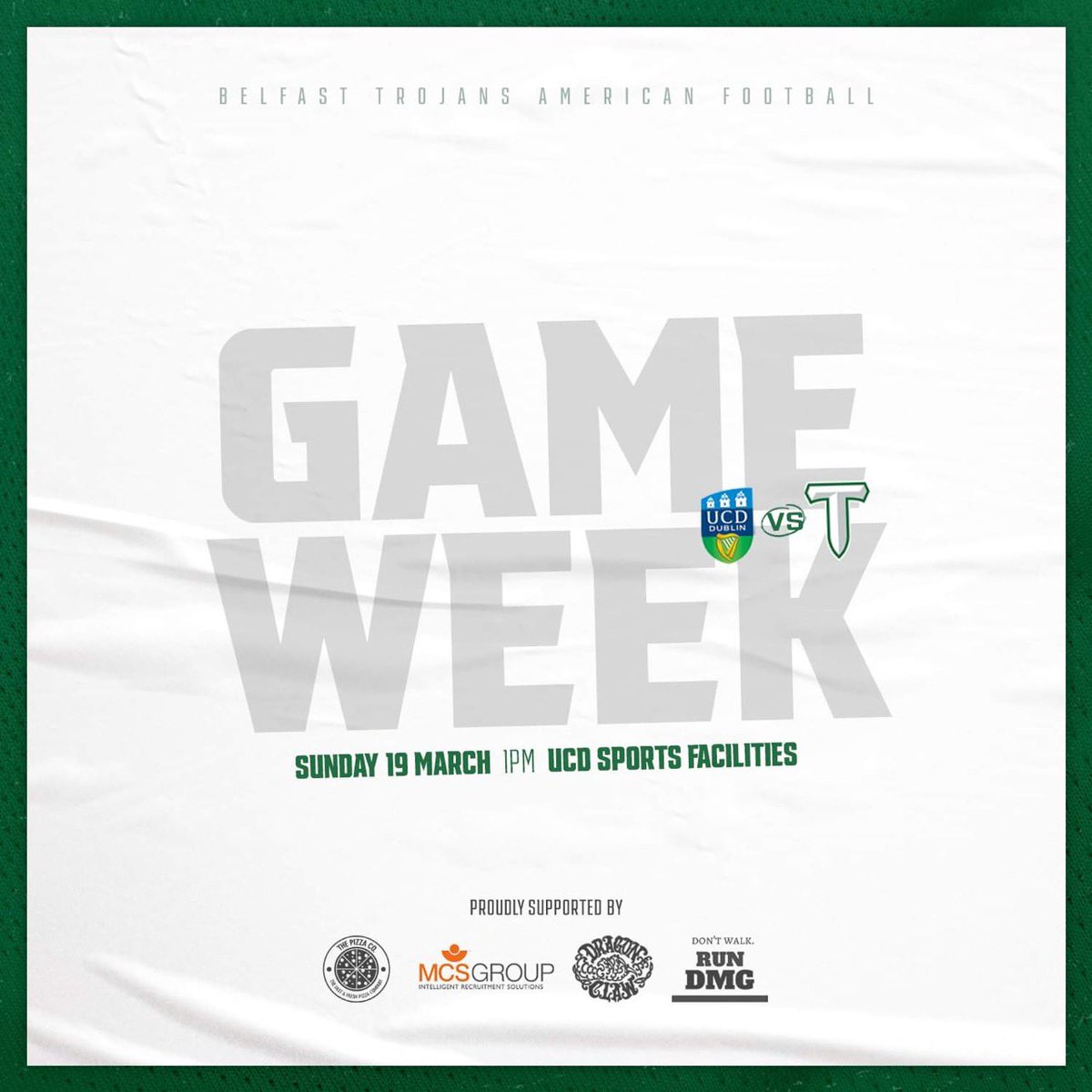 BelfastTrojans's tweet photo. 🏈 GAME WEEK  ⚔️

This Sunday, we are back to competitive football! 💚

We kick off our @a_f_ireland Premier Division campaign against the reigning Shamrock Bowl champions @UCDAmericanFB in Dublin. 🤝

A strong opening test for the #GreenMachine and we cannot wait for it! 😤🏈 https://t.co/qJ0fPmdG3L