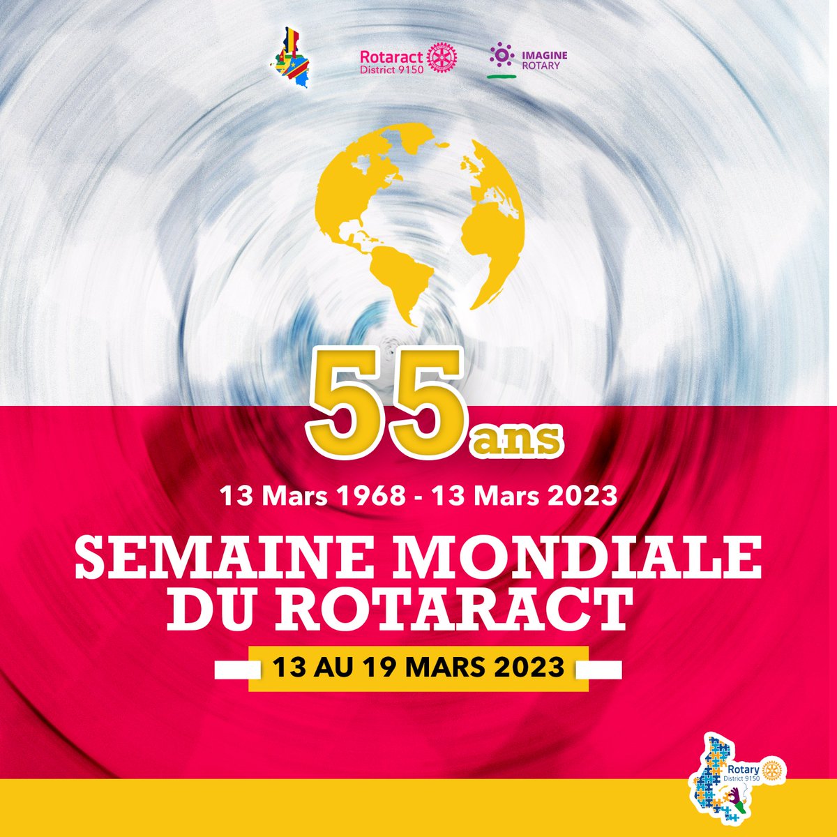 RctD9150's tweet photo. 🎉 Aux 55 ans d'existence du #Rotaract , de service, de camaraderie et de changement  des vies à travers le monde!

 🤗 A plus de leaders d'impact pour marquer notre temps par l'excellence et l' engagement dans le service pour un monde meilleur!

#Serviceaboveself https://t.co/hQjVUlid7X