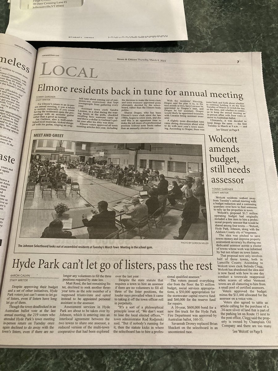 aaronpcalvin's tweet photo. Had to deal with a sick kid/ got sick in the aftermath of Town Meeting Day last week, but wanted to note our coverage in the News & Citizen. 10 towns, everything from the major budget meltdown in Morristown to tiny Belvidere’s town clerk pay #vtpoli #vtmedia https://t.co/5OryPBTcoV