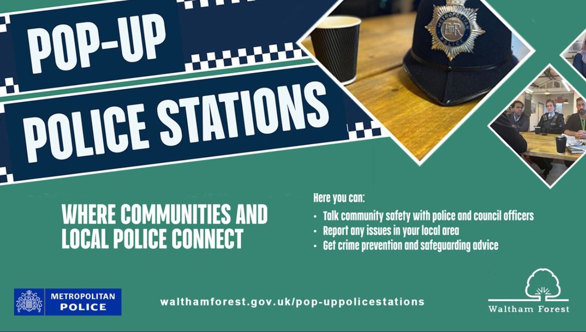 MPSWForest's tweet photo. Dont forget to come and share your thoughts and concerns with us today at Leytonstone Library 6 Church Lane E11 1HG

5pm - 7pm

Council Anti Social Behaviour officers &amp; local neighbourhood officers today at our pop up police station!

#Jointpartnership
@wfcouncil https://t.co/opMF6rB4Pa