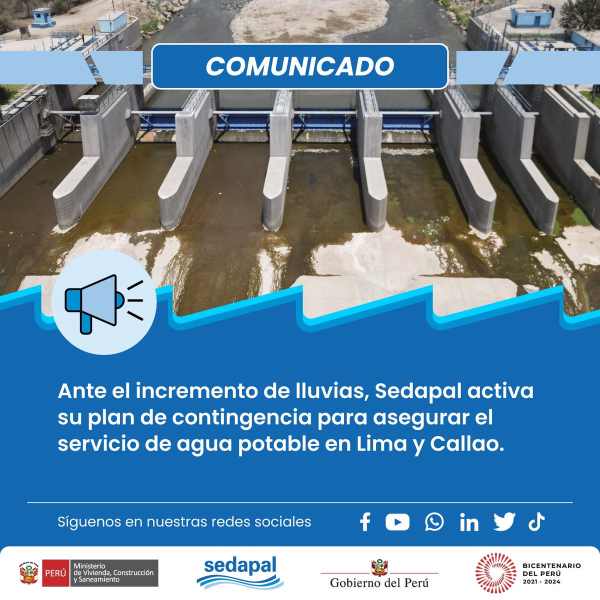 SedapalOficial's tweet photo. #SedapalInforma | Ante el incremento de lluvias, Sedapal activa su plan de contingencia para asegurar el servicio de agua potable en #Lima y #Callao. 

🔗 Clic para leer nota completa: https://t.co/U0kkEn85Gc https://t.co/EjIn3Wfg0k