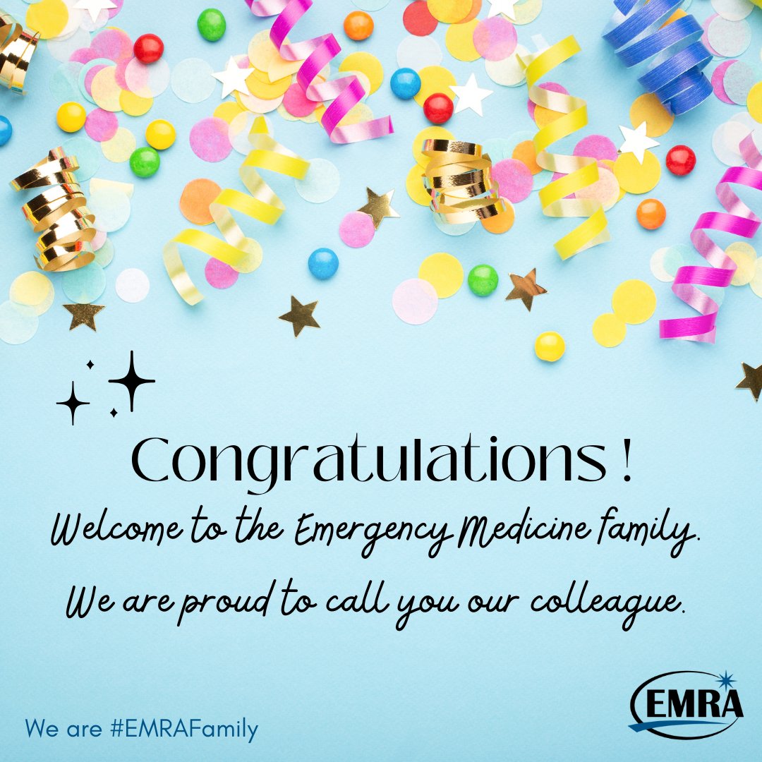 🎉Congratulations! For those who matched, let us know where you're going! Use #EMBound, and tag <a href="/emresidents/">emresidents</a> on Twitter, Instagram, and LinkedIn. We can't wait to celebrate you! Welcome to the Emergency Medicine family!

#EMRAFamily #EMRAforLife