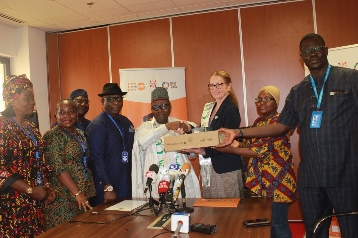KorieUNFPA's tweet photo. UNFPA Nigeria donates Hard ware laptop computers &amp; other items to the National Population Commission of Nigeria for Post enumeration - Census 2023. For accurate and up-to-date data gathering. The Chairman  NPoPC and his team were at the UN Building for this ceremony.10th/03/2023 https://t.co/XXWZexI4PV
