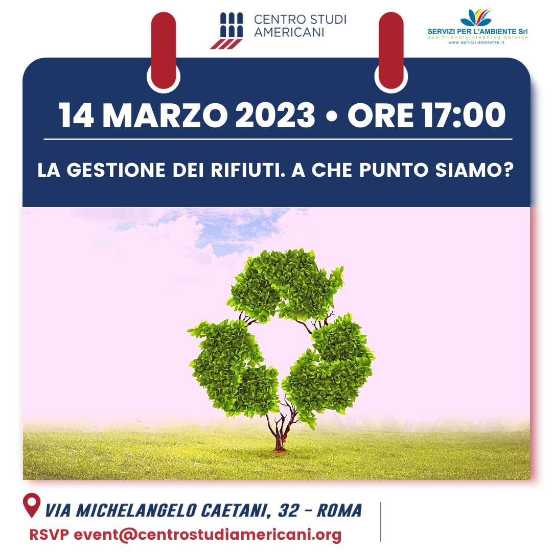 🗓14 marzo - 17:00
📌La gestione dei rifiuti. A che punto siamo?

<a href="/VanniaGava/">Vannia Gava</a> <a href="/Corepla_Riciclo/">Corepla_Riciclo</a>
<a href="/IvanIllomei/">Ivan Illomei</a> <a href="/conai/">CONAI</a> <a href="/gruppo_a2a/">a2a</a> <a href="/calieverywhere/">Carlo Maria Medaglia</a>
<a href="/fortuneitalia/">Fortune Italia</a> <a href="/NewsUnindustria/">Unindustria</a> <a href="/Corrado84/">Corrado Savoriti</a>
<a href="/SiciliaFra/">Francesco Sicilia</a> <a href="/askanews_ita/">askanews</a> 

Per partecipare 📩
event@centrostudiamericani.org
