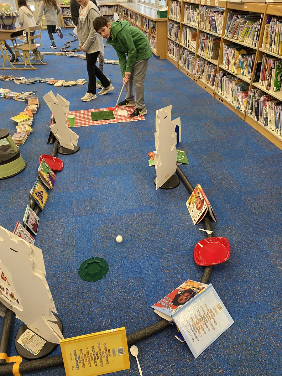 MrsHusstege's tweet image. @LincolnWPS First Ever #LibraryMiniGolf is in full swing. [Yep. I went there] The Hole in 1 Hall of Fame has been initiated as well. Good luck to all the 🦁 s!