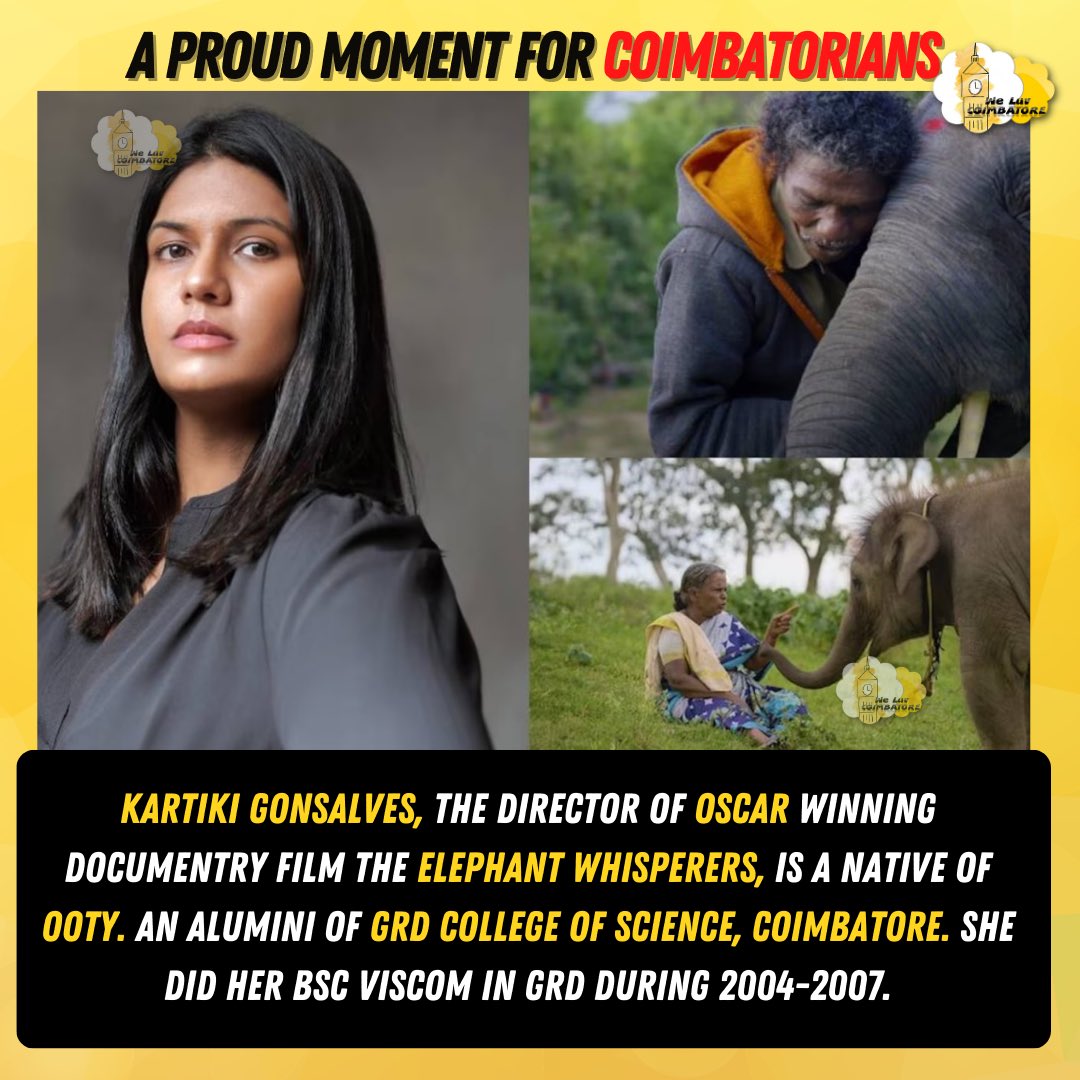 We are so proud of you @EarthSpectrum ❤️ 

#theelephantwhisperers #Coimbatore #kartikigonsalves #Oscar