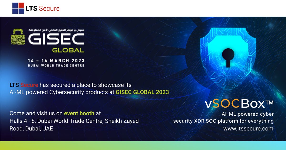 SecureLts's tweet image. If you want to stay ahead of evolving cyber threats, our Threat Intelligence Platform is the perfect solution for your business. With immense pleasure, we invite you to join us at the GISEC Event on 14th – 16th March 2023

#cybersecurityconference #dubaievent #ltssecure
