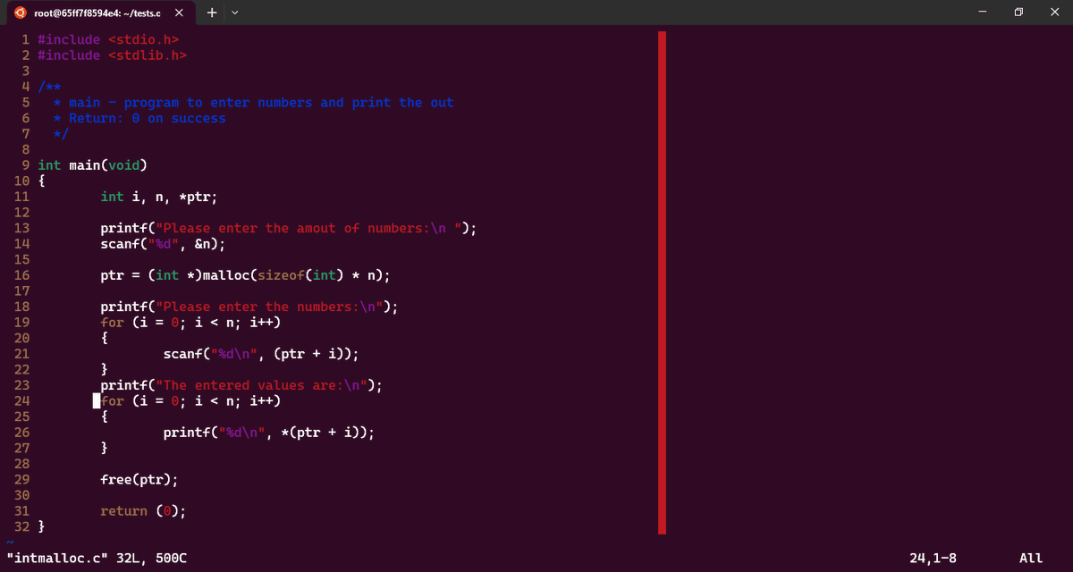 MungaSoftwiz's tweet image. Day 42 of #365daysofprogress

Just learned about memory allocation(#malloc) and #free in C and it feels like unlocking a new superpower! Used it in a simple program to get user integer input and output the result. 💻🚀
@alxafrica @julienbarbier42