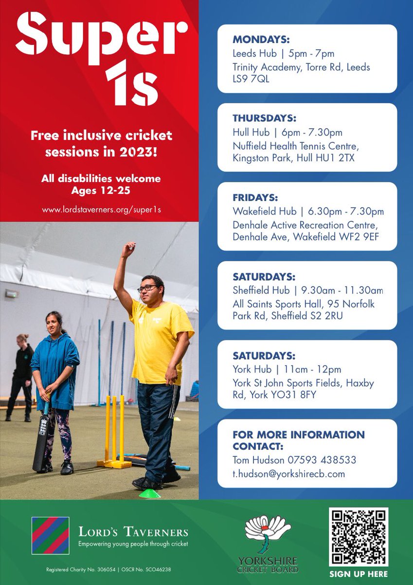 Yorkshire Disability Cricket (@ycccdisability) on Twitter photo 📣 Weekly HUB Sessions📣
Here’s a reminder of the sessions running this week. Use the QR Code to register your interest for the sessions
We hope to see you this week
<a href="/Yorkshirecb/">Yorkshire Cricket Board</a> <a href="/YorkshireCCC/">Yorkshire CCC</a> <a href="/LordsTaverners/">Lord's Taverners</a> 📣 Weekly HUB Sessions📣
Here’s a reminder of the sessions running this week. Use the QR Code to register your interest for the sessions
We hope to see you this week
<a href="/Yorkshirecb/">Yorkshire Cricket Board</a> <a href="/YorkshireCCC/">Yorkshire CCC</a> <a href="/LordsTaverners/">Lord's Taverners</a>