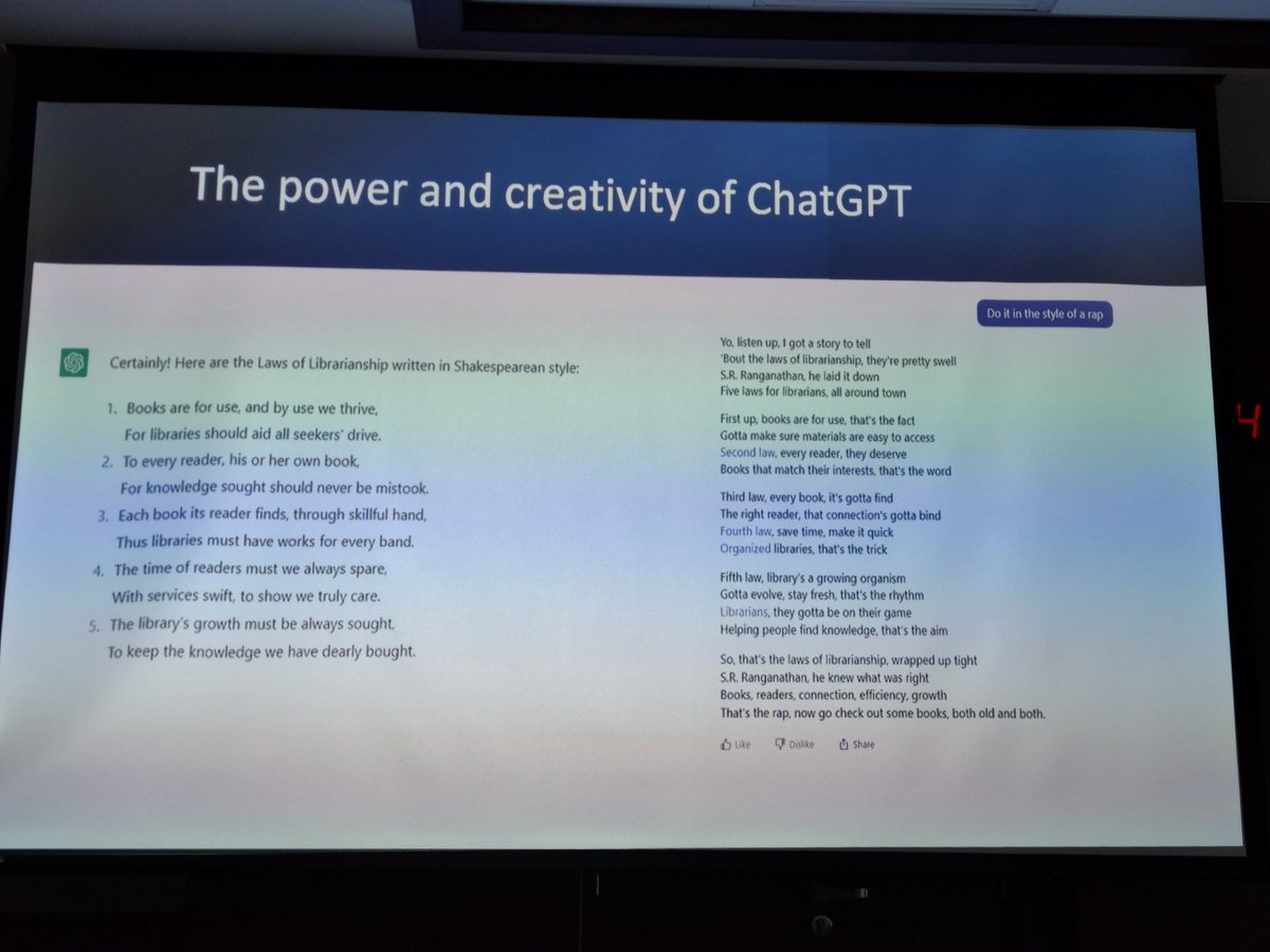 IATUL2023's tweet photo. @aarontay exploring the power and creativity of #ChatGPT (aka the man of the hour) as he peers into the future of academic libraries
#IATUL2023 https://t.co/E4v7VqHZcX