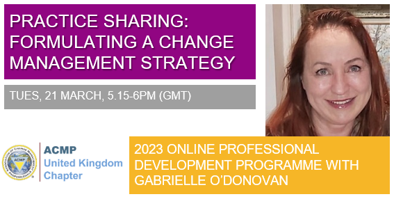 acmp_ukchapter's tweet photo. Join ACMP UK Chapter members and share your change practice in formulating a change management strategy. Sign up today for our no cost professional development webinar on Tues 21 Mar, 5.15-6pm (GMT): https://t.co/NZ4q89MGsZ #webinar #change #changemanagement #acmp #ccmp #acmpuk https://t.co/mvegqqIHQc