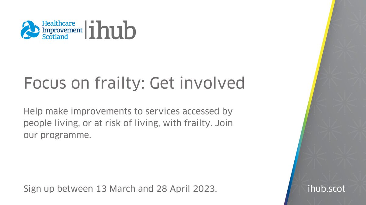 Healthcare Improvement Scotland (@online_his) on Twitter photo Help improve care for people living with frailty. Join <a href="/online_HIS/">Healthcare Improvement Scotland</a> Focus on Frailty programme. To apply, visit ihub.scot/improvement-pr… Help improve care for people living with frailty. Join <a href="/online_HIS/">Healthcare Improvement Scotland</a> Focus on Frailty programme. To apply, visit ihub.scot/improvement-pr…