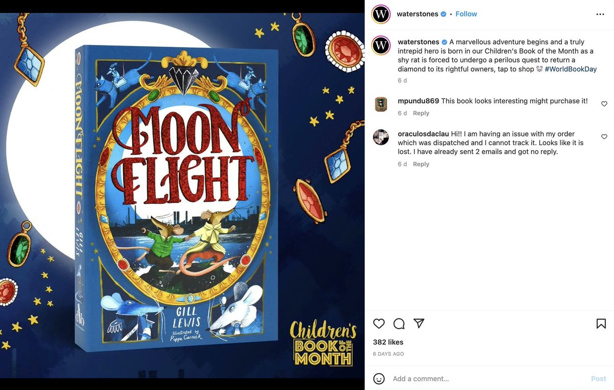 BookBrunch's tweet photo. .@WorldBookDayUK: @Waterstones was its social media champion this year, as the only retailer to use the #WBD2023 tag on Instagram

https://t.co/jLnEwc3O03 (£) https://t.co/Qi7uOOwD0w