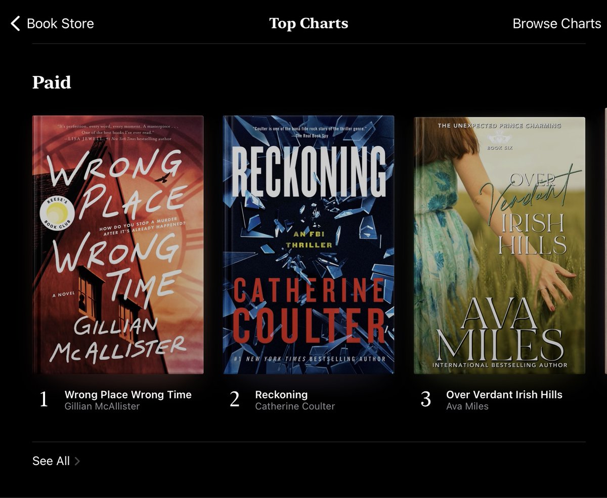 authoravamiles's tweet photo. #3 in the @AppleBooks store today along with the great @catherincoulter. Can you hear my squeal of delight all the way from here in Provence? Yeah, it's going to be a great release day for OVER VERDANT IRISH HILLS! :) https://t.co/QbQ3EsHqNI