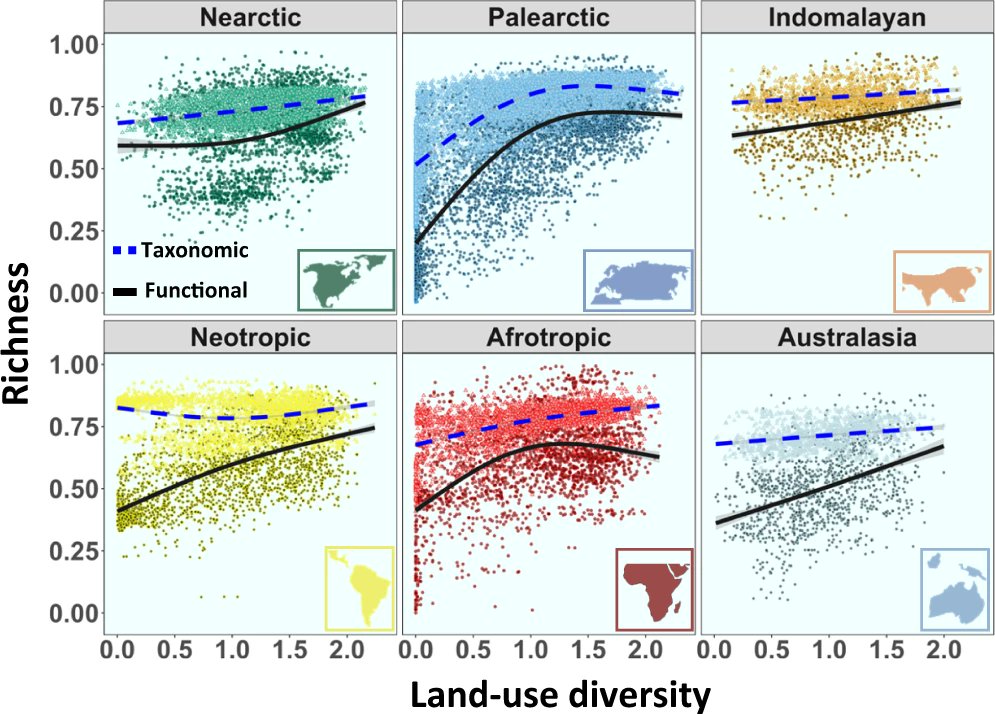 Carlos_marnu's tweet photo. Happy to announce that my paper with  the great @vgarcianavas and super @SaxPrentice is out in @NatureComms
Land-use diversity explains global 🌐 patterns of bird 🐦 taxonomic and functional richness!!
Read it here:
https://t.co/hT9JDn7XLx
Retweets appreciated! :-) https://t.co/rXs83gYJYc